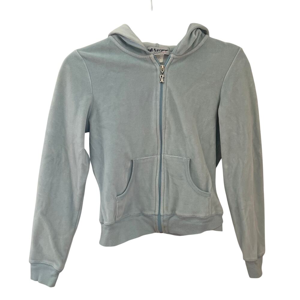 Self Esteem Vintage y2k Baby Blue Velour Zip Up Hoodie, M